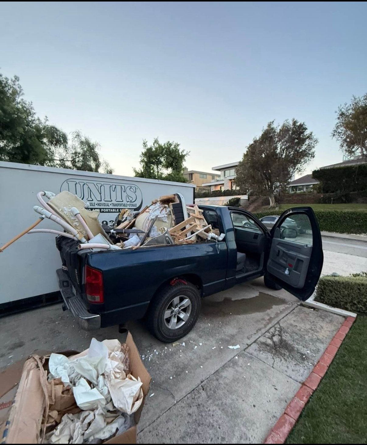 Loaded truck bed from a storage unit cleanout