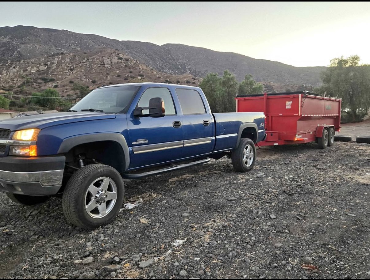 Dump trailer hitched for a job in progress